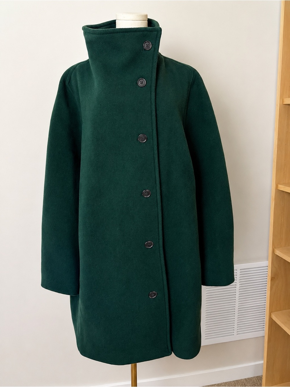 J. Crew Italian Stadium Cloth Wool Coat Forest Green Funnel Neck 18 Nello Gori - Picture 2 of 15